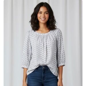 GAP White + Gray cotton Patterned Women's Blouse size medium